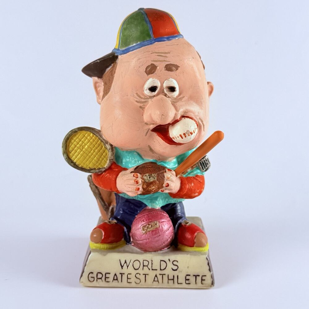 Vintage Rare Russ Berrie Color Painted “Worlds Greatest Athlete ” 1971 Sports